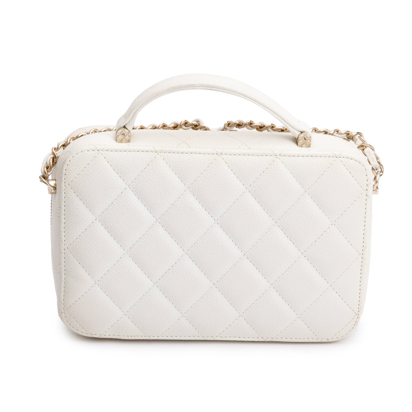 Chanel 2022 White Caviar Leather Small Top Handle Vanity Case