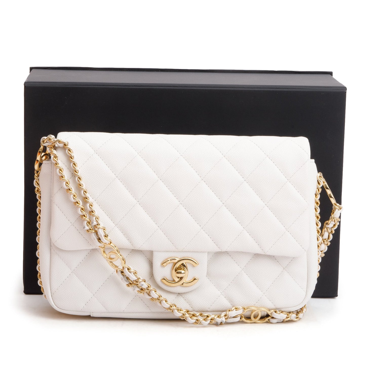 Chanel 2022 White Caviar Quilted Leather Small CC You Flap Bag