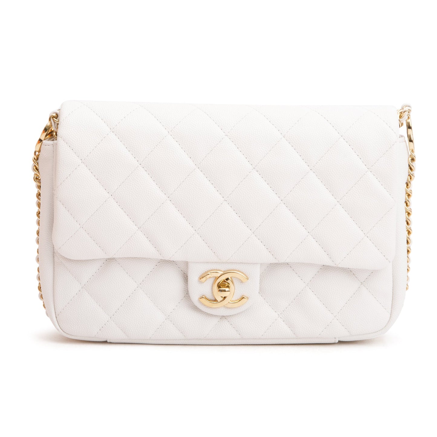 Chanel 2022 White Caviar Quilted Leather Small CC You Flap Bag