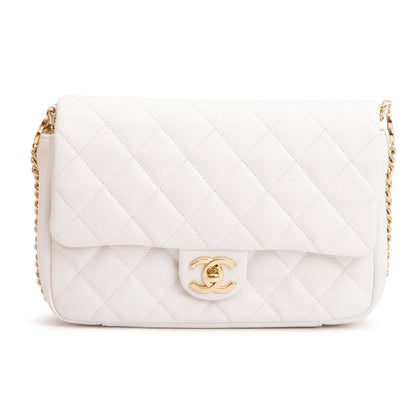 Chanel 2022 White Caviar Quilted Leather Small CC You Flap Bag