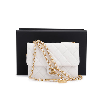 Chanel 2022 White Quilted Caviar Leather Pick Me Up Belt Bag