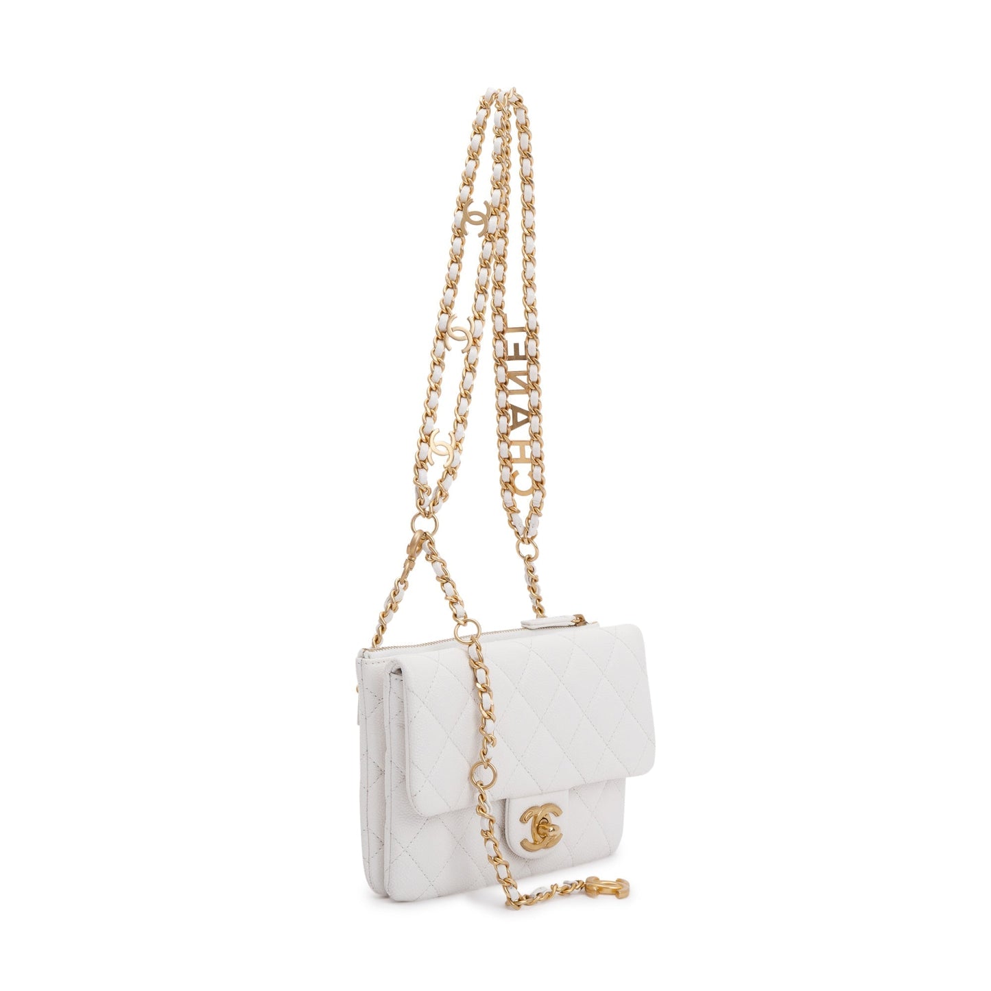 Chanel 2022 White Quilted Caviar Leather Pick Me Up Belt Bag