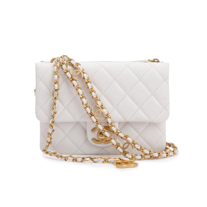 Chanel 2022 White Quilted Caviar Leather Pick Me Up Belt Bag