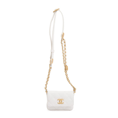 Chanel 2022 White Quilted Caviar Leather Twist Your Buttons Flap Chain Belt Bag