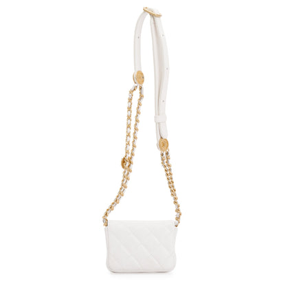 Chanel 2022 White Quilted Caviar Leather Twist Your Buttons Flap Chain Belt Bag