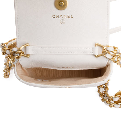 Chanel 2022 White Quilted Caviar Leather Twist Your Buttons Flap Chain Belt Bag