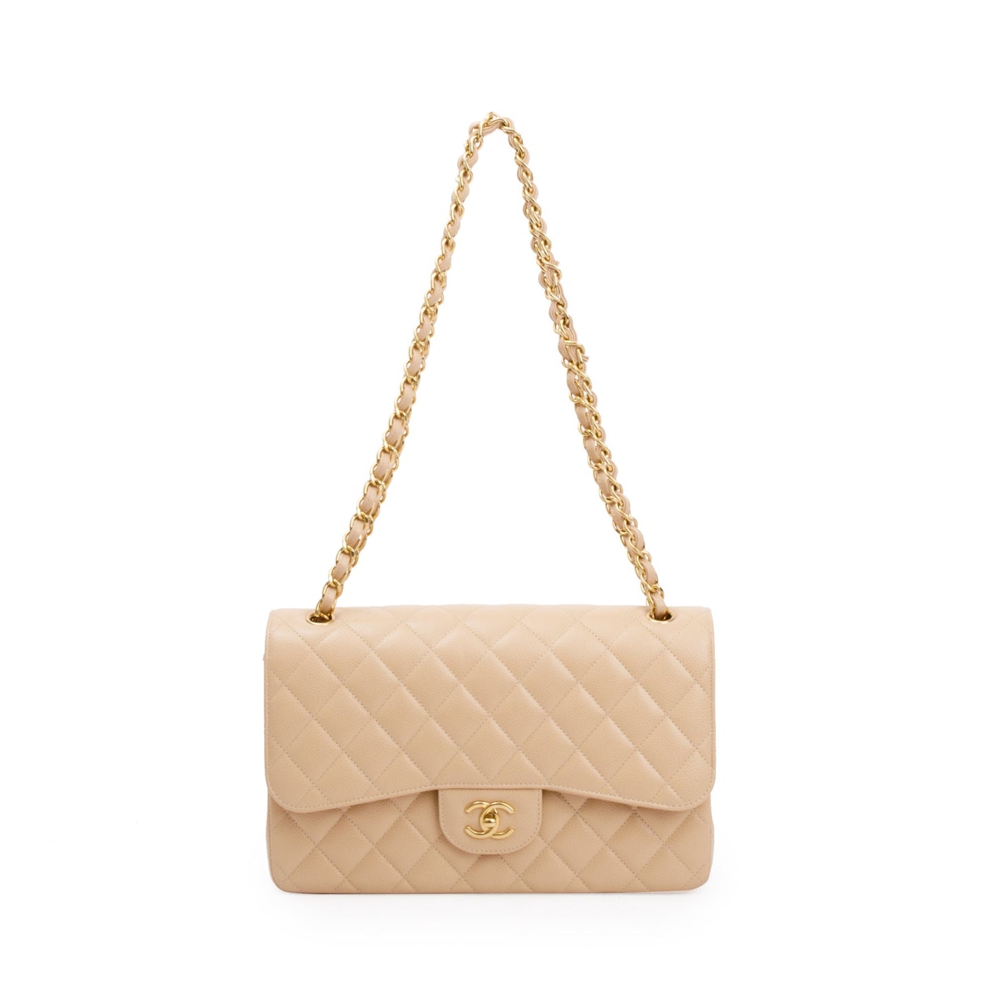 Chanel 2023 Beige Caviar Classic Jumbo Double Flap Bag