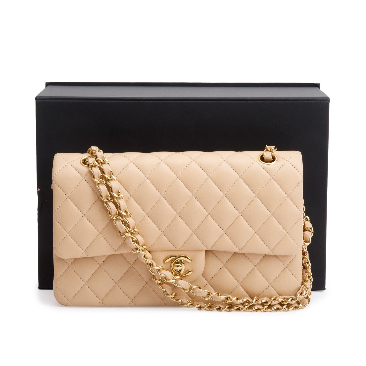 Chanel 2023 Beige Lambskin Leather Medium Classic Double Classic Flap Bag