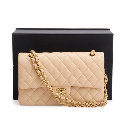Chanel 2023 Beige Lambskin Leather Medium Classic Double Classic Flap Bag
