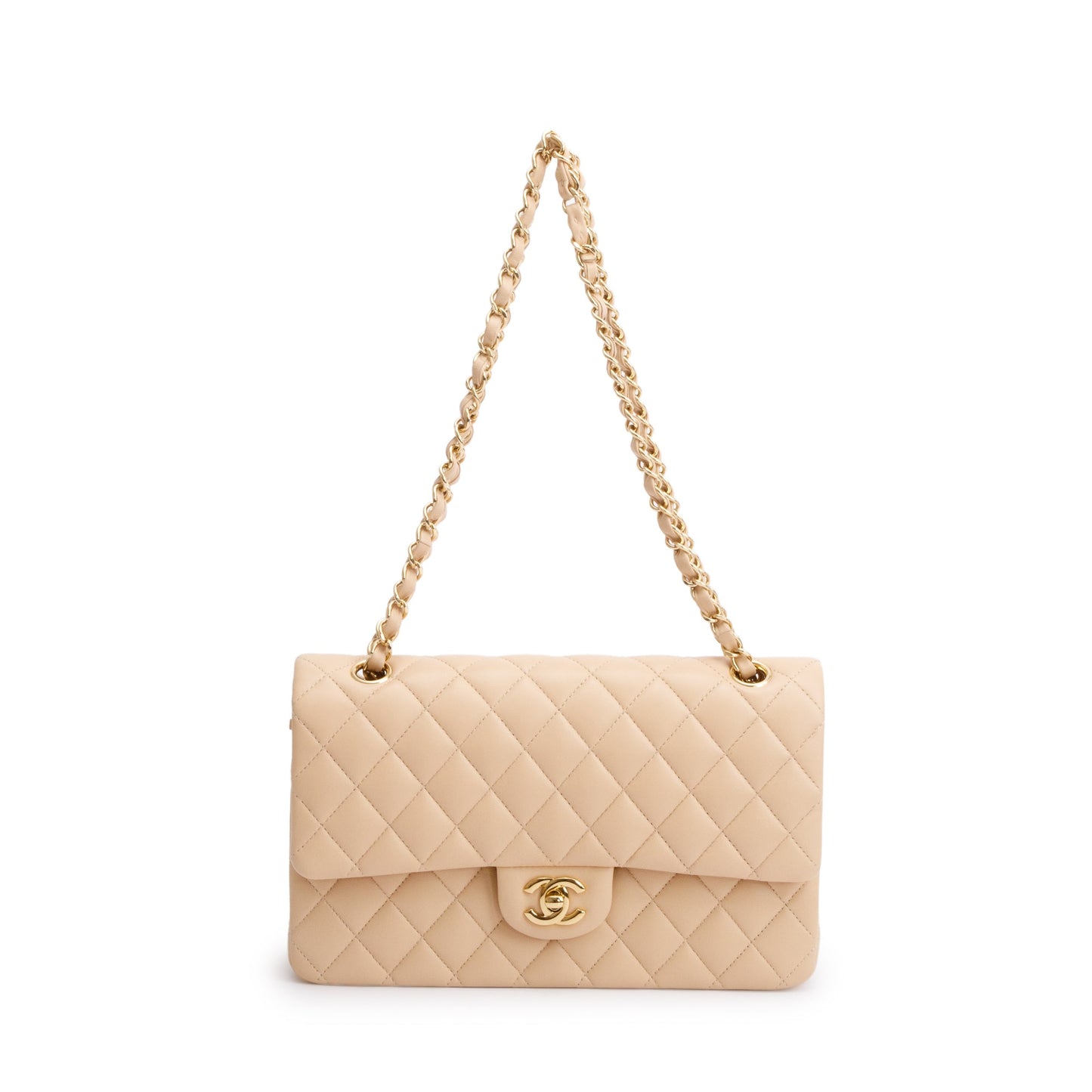 Chanel 2023 Beige Lambskin Leather Medium Classic Double Classic Flap Bag