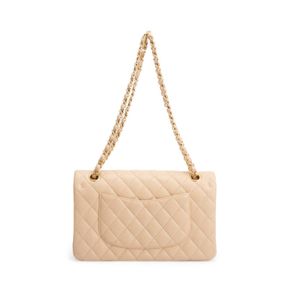 Chanel 2023 Beige Lambskin Leather Medium Classic Double Classic Flap Bag