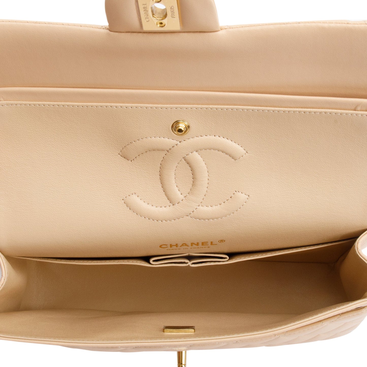 Chanel 2023 Beige Lambskin Leather Medium Classic Double Classic Flap Bag