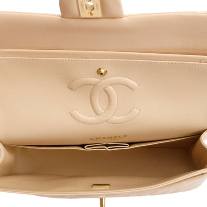 Chanel 2023 Beige Lambskin Leather Medium Classic Double Classic Flap Bag