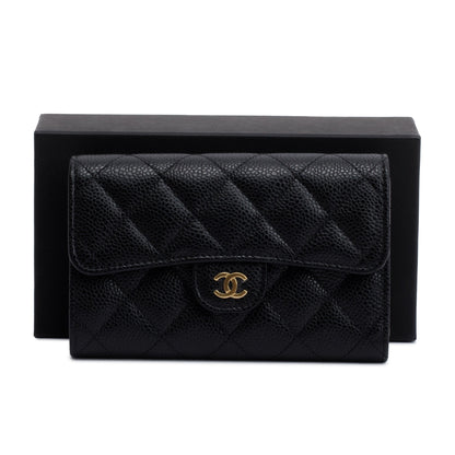 Chanel 2023 Black Caviar Leather Medium Classic Flap Wallet