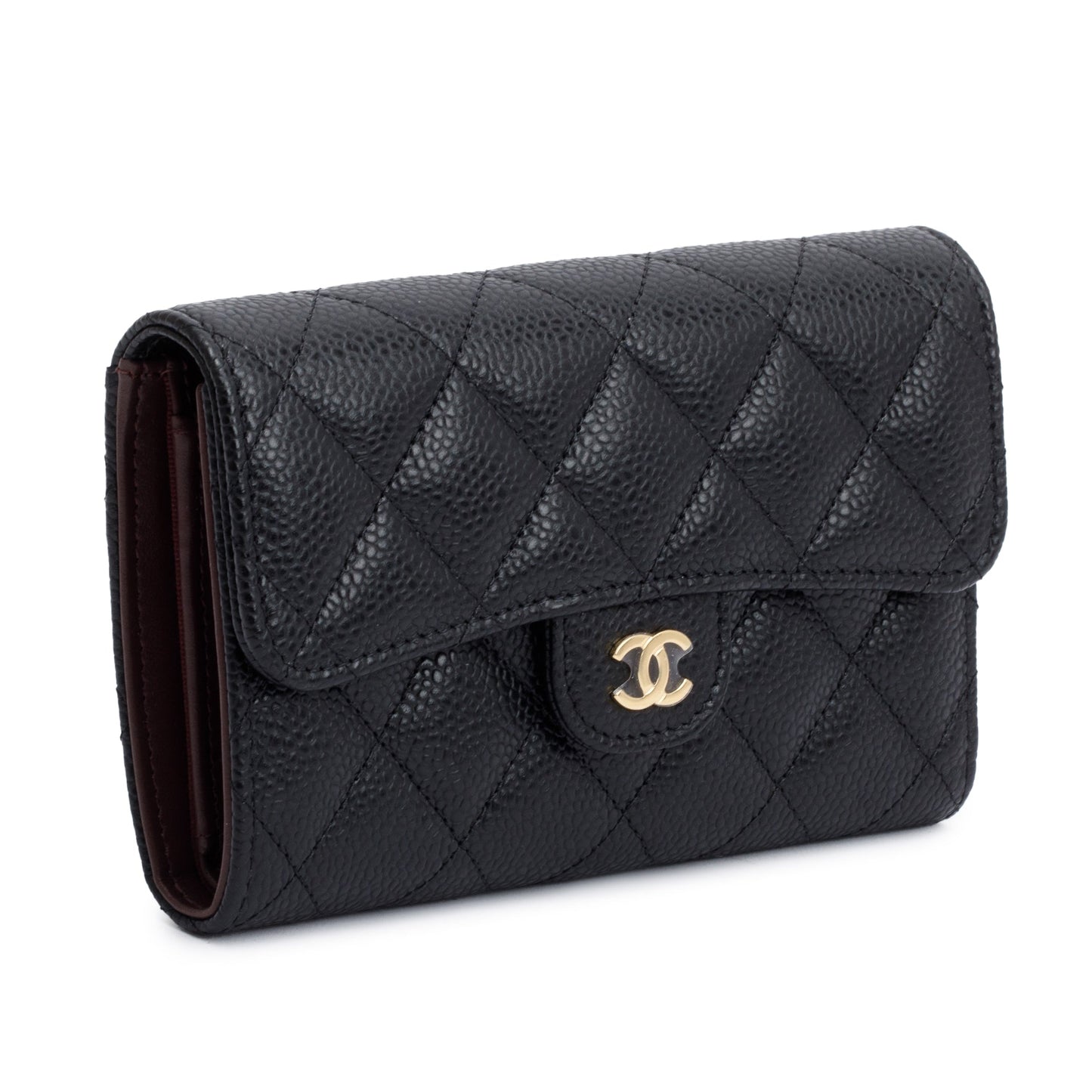Chanel 2023 Black Caviar Leather Medium Classic Flap Wallet