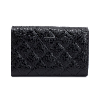 Chanel 2023 Black Caviar Leather Medium Classic Flap Wallet