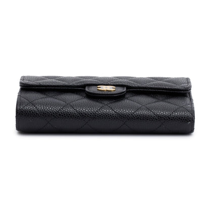 Chanel 2023 Black Caviar Leather Medium Classic Flap Wallet