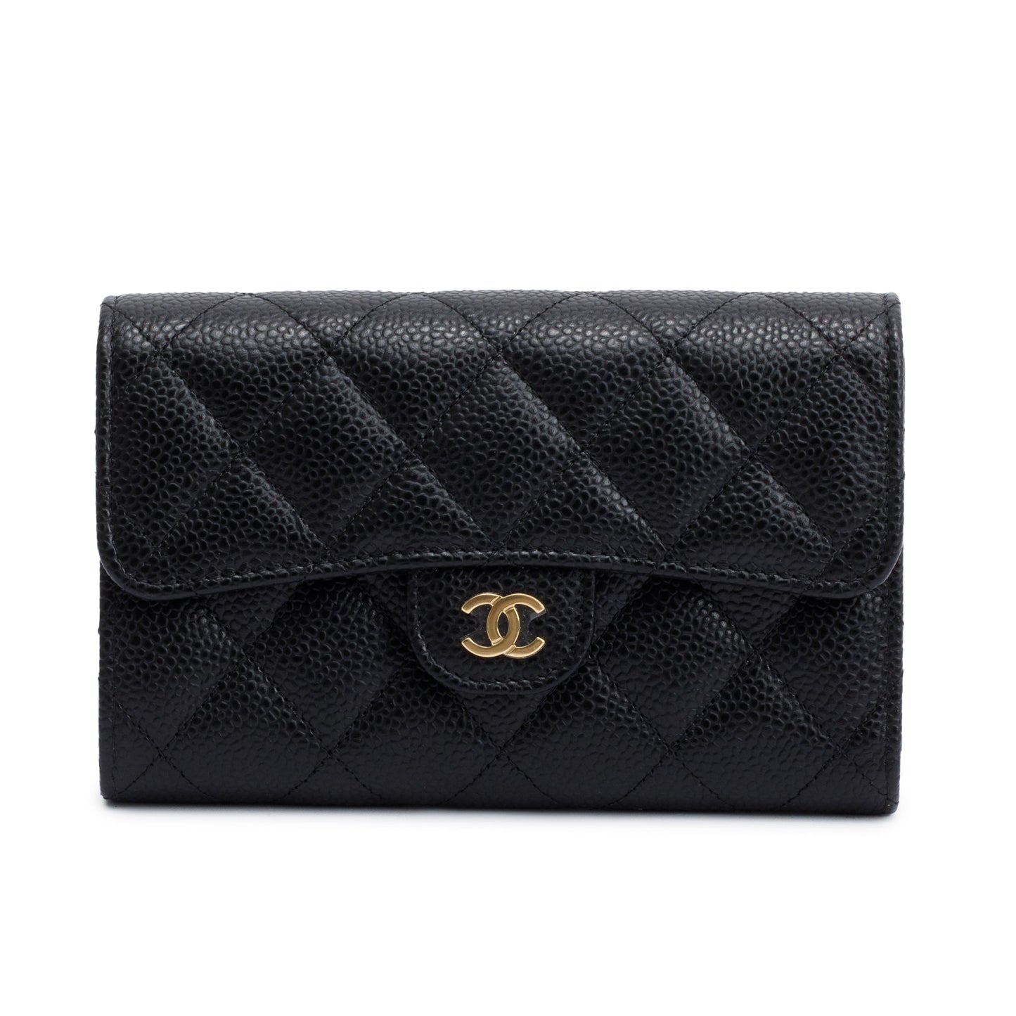 Chanel 2023 Black Caviar Leather Medium Classic Flap Wallet
