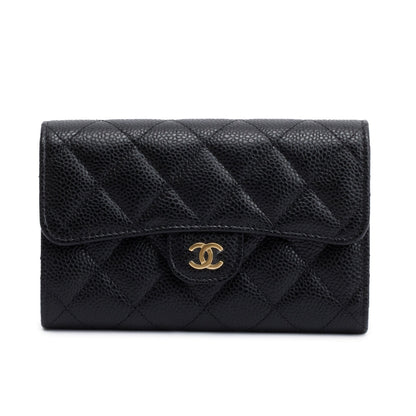 Chanel 2023 Black Caviar Leather Medium Classic Flap Wallet