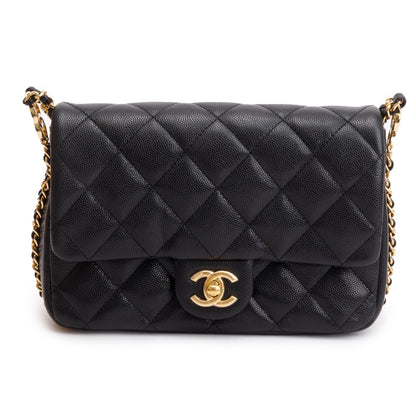 Chanel 2023 Black Caviar Quilted Leather Mini CC You Flap Bag