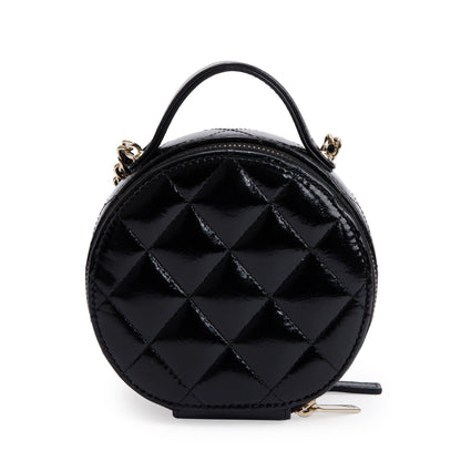 Chanel 2023 Black Lambskin Leather Handle with Care Round Vanity Case