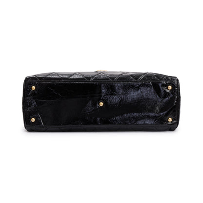 Chanel 2023 Black Patent Leather Maxi Bowling Bag
