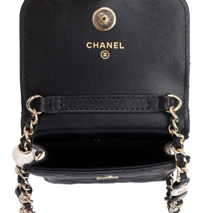 Chanel 2023 Black Quilted Calfskin Leather Candy CC Chain Phone Holder