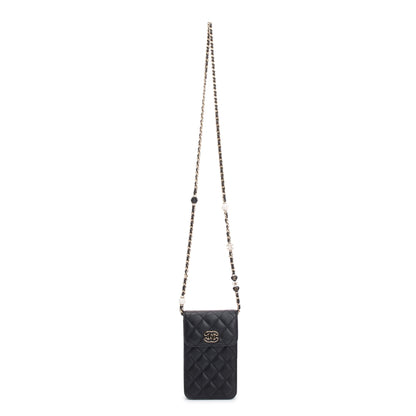 Chanel 2023 Black Quilted Calfskin Leather Candy CC Chain Phone Holder