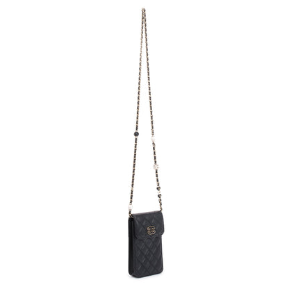 Chanel 2023 Black Quilted Calfskin Leather Candy CC Chain Phone Holder