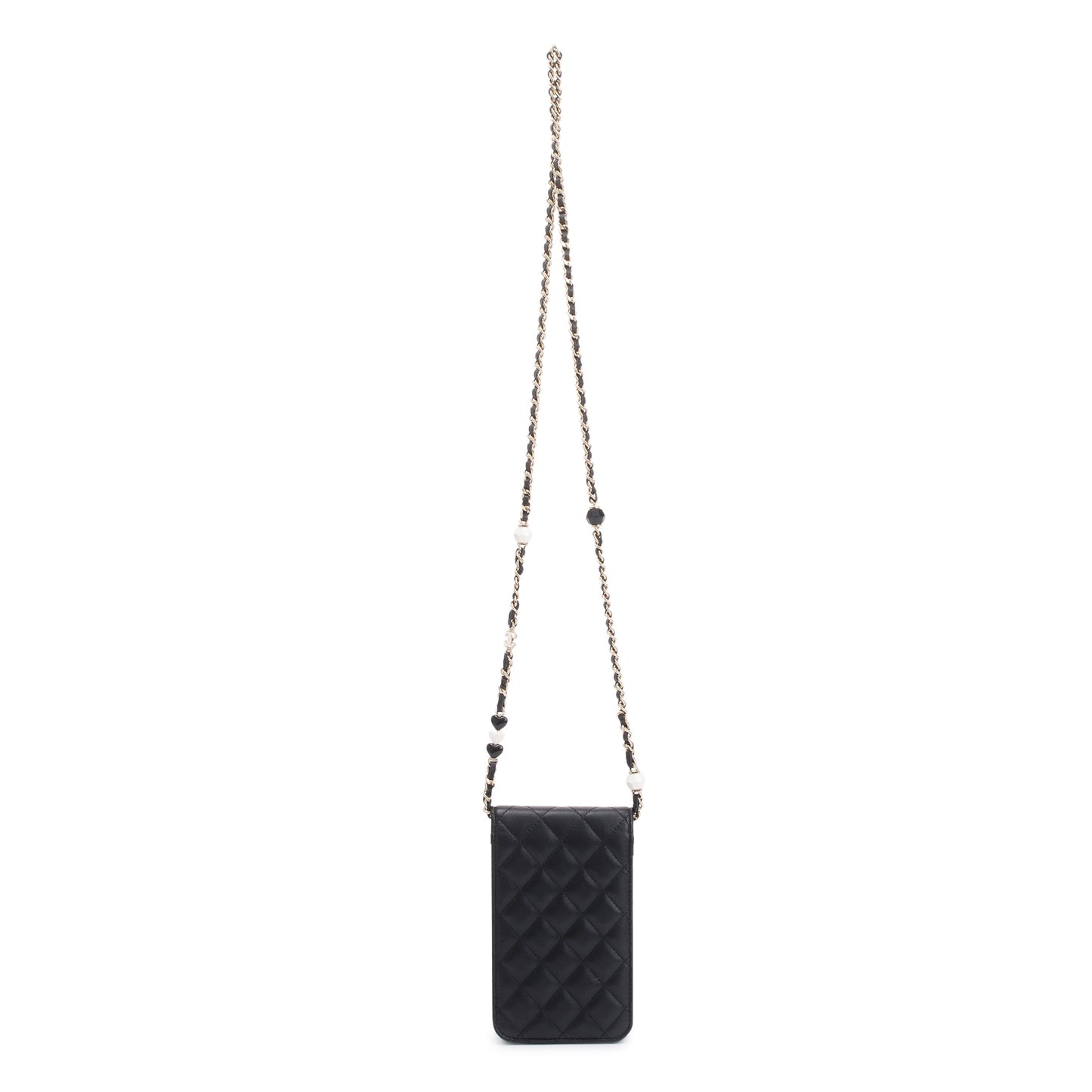Chanel 2023 Black Quilted Calfskin Leather Candy CC Chain Phone Holder