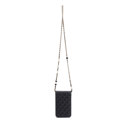 Chanel 2023 Black Quilted Calfskin Leather Candy CC Chain Phone Holder