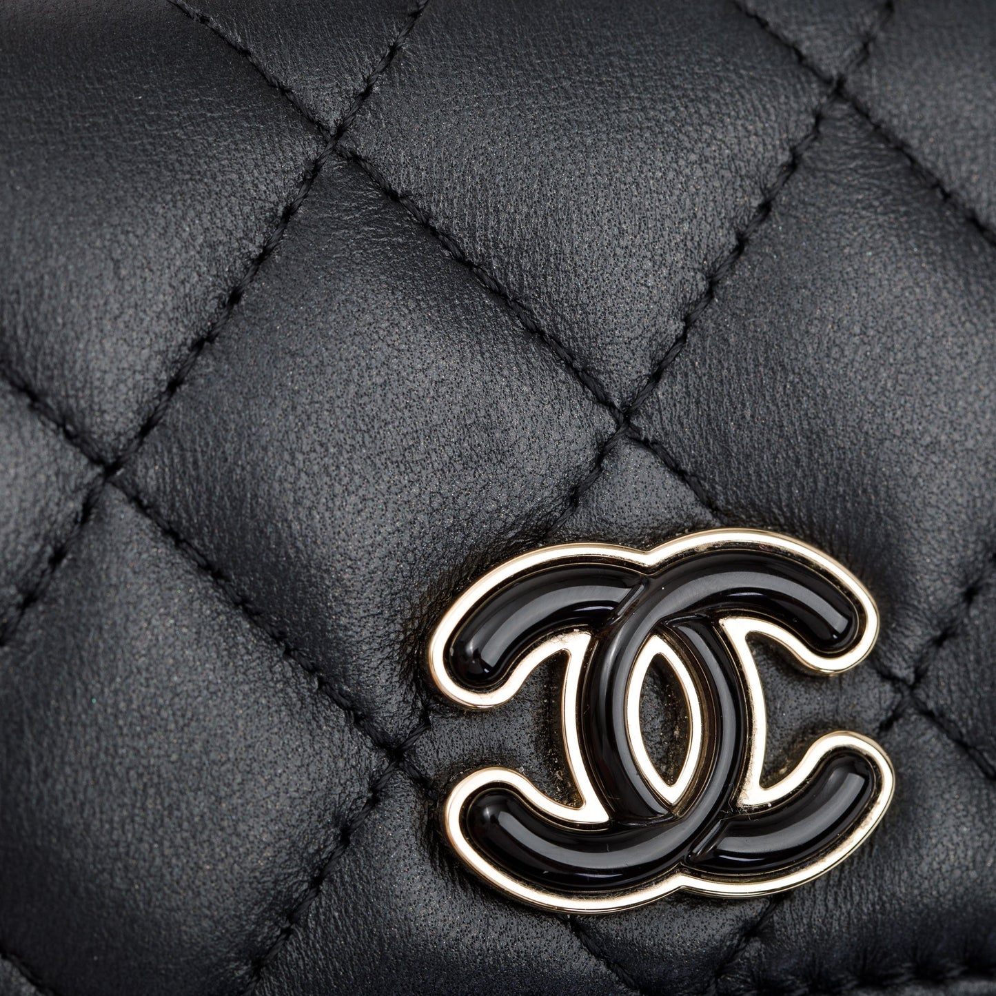 Chanel 2023 Black Quilted Calfskin Leather Candy CC Chain Phone Holder