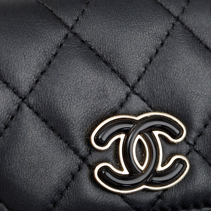 Chanel 2023 Black Quilted Calfskin Leather Candy CC Chain Phone Holder