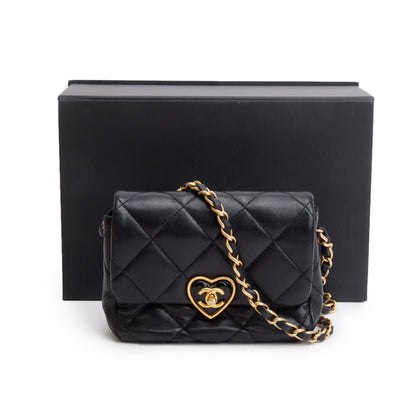 Chanel 2023 Black Quilted Calfskin Leather Coco Love Flap Bag