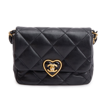 Chanel 2023 Black Quilted Calfskin Leather Coco Love Flap Bag