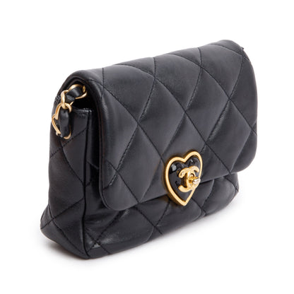 Chanel 2023 Black Quilted Calfskin Leather Coco Love Flap Bag