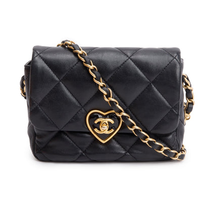 Chanel 2023 Black Quilted Calfskin Leather Coco Love Flap Bag