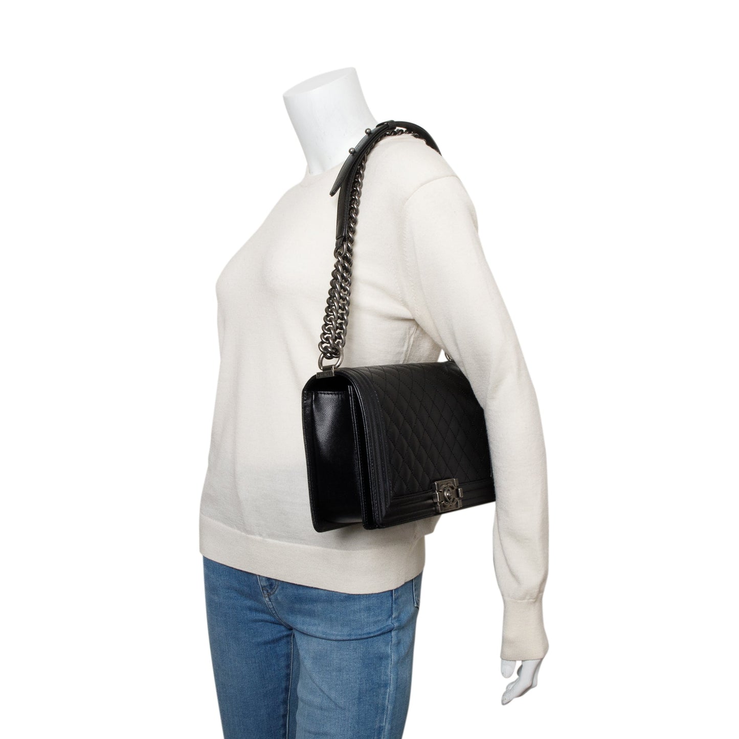 Chanel 2023 Black Quilted Caviar Large Boy Bag