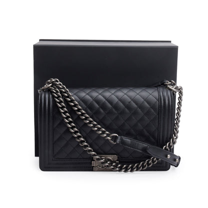Chanel 2023 Black Quilted Caviar Large Boy Bag