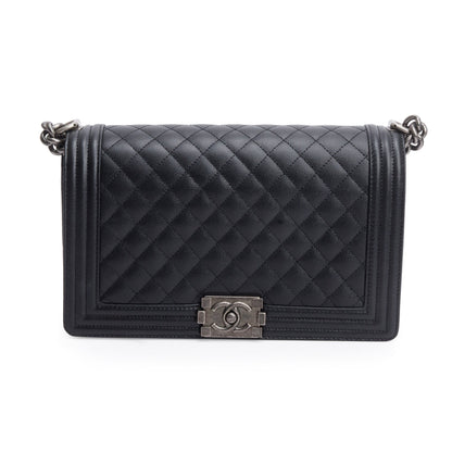 Chanel 2023 Black Quilted Caviar Large Boy Bag