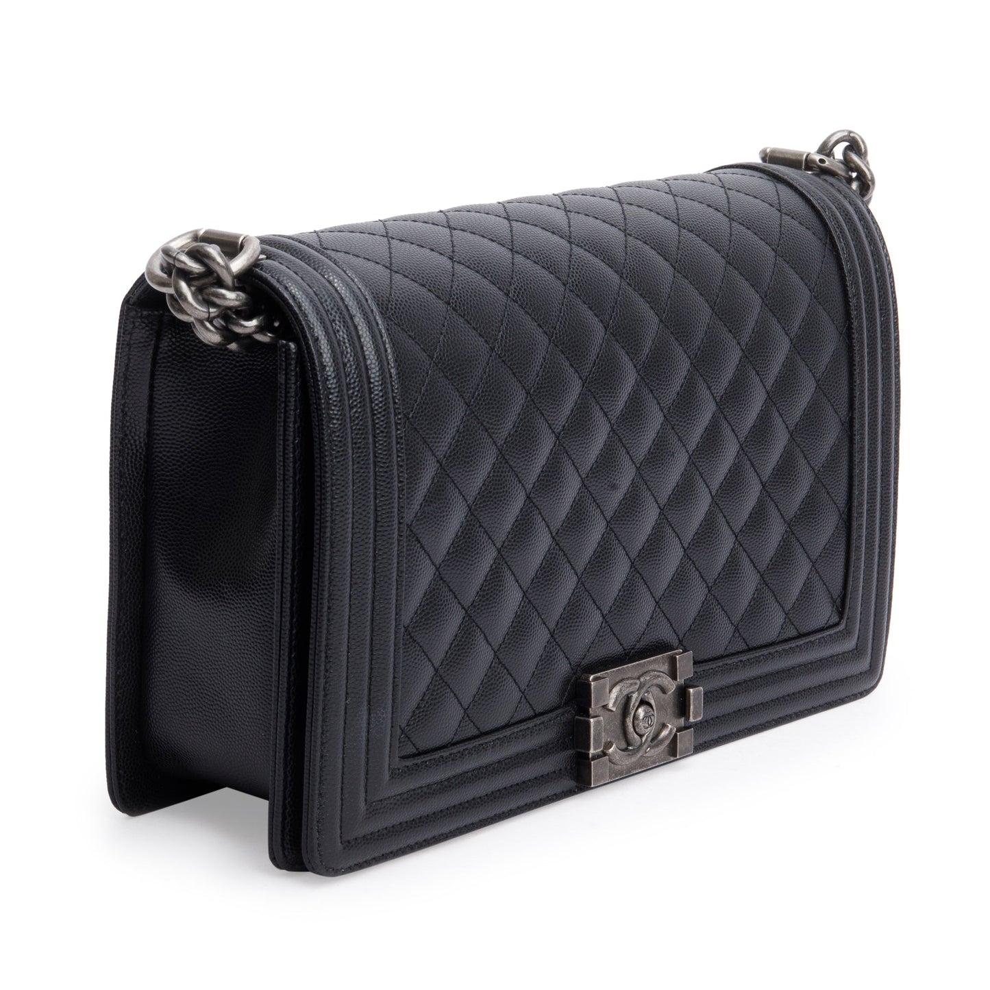 Chanel 2023 Black Quilted Caviar Large Boy Bag