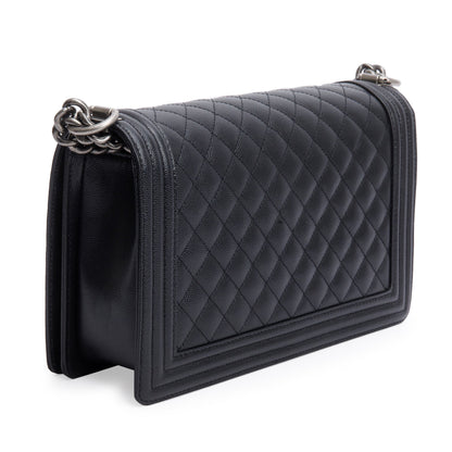Chanel 2023 Black Quilted Caviar Large Boy Bag