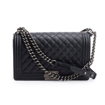 Chanel 2023 Black Quilted Caviar Large Boy Bag