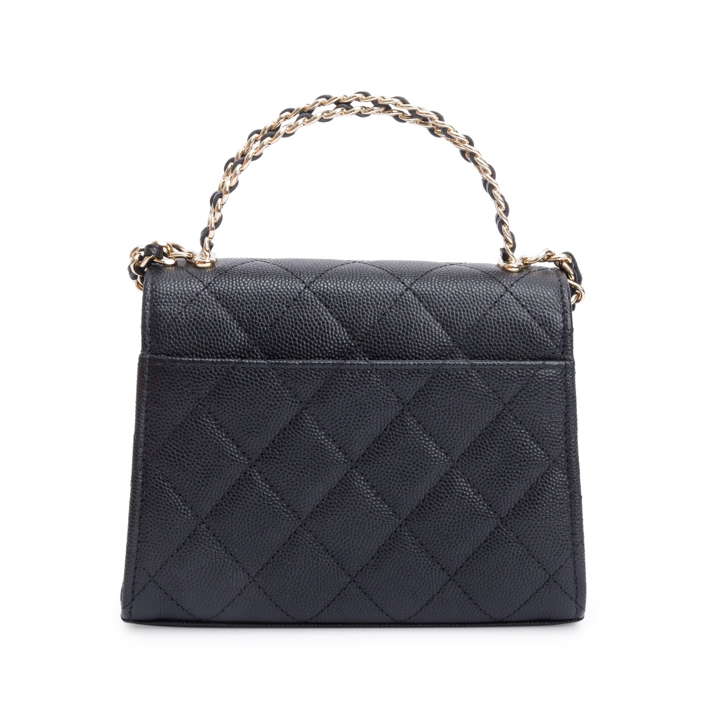 Chanel 2023 Black Quilted Caviar Leather Chain Top Handle on Chain
