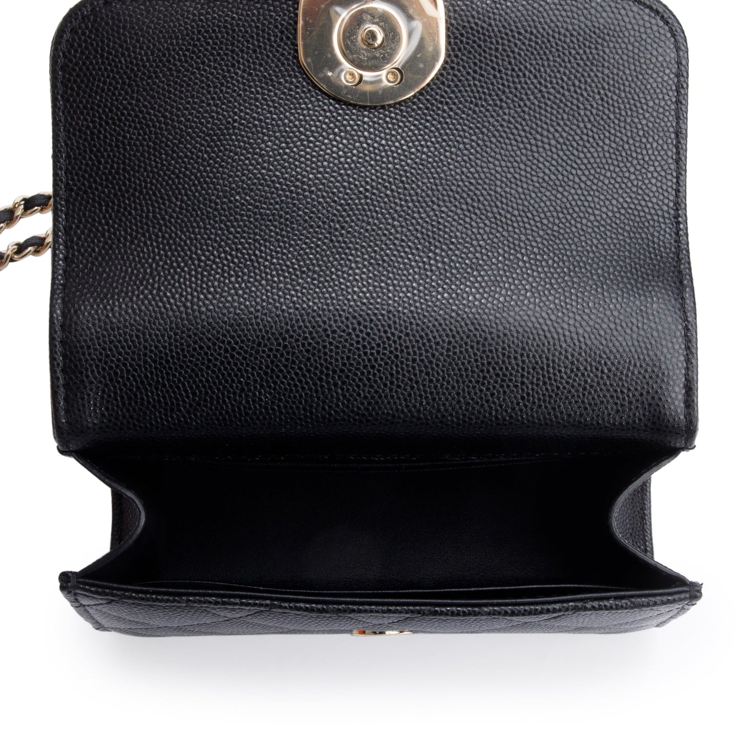 Chanel 2023 Black Quilted Caviar Leather Chain Top Handle on Chain