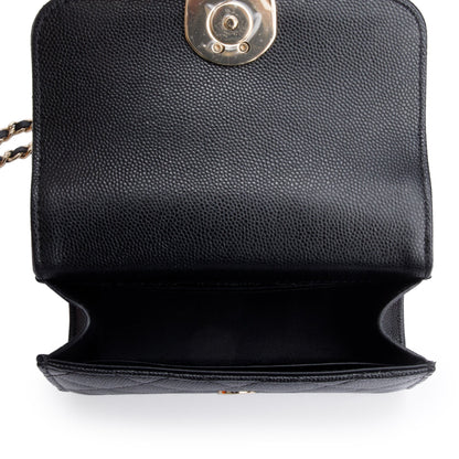 Chanel 2023 Black Quilted Caviar Leather Chain Top Handle on Chain