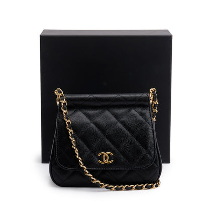 Chanel 2023 Black Quilted Caviar Micro Clutch with Chain