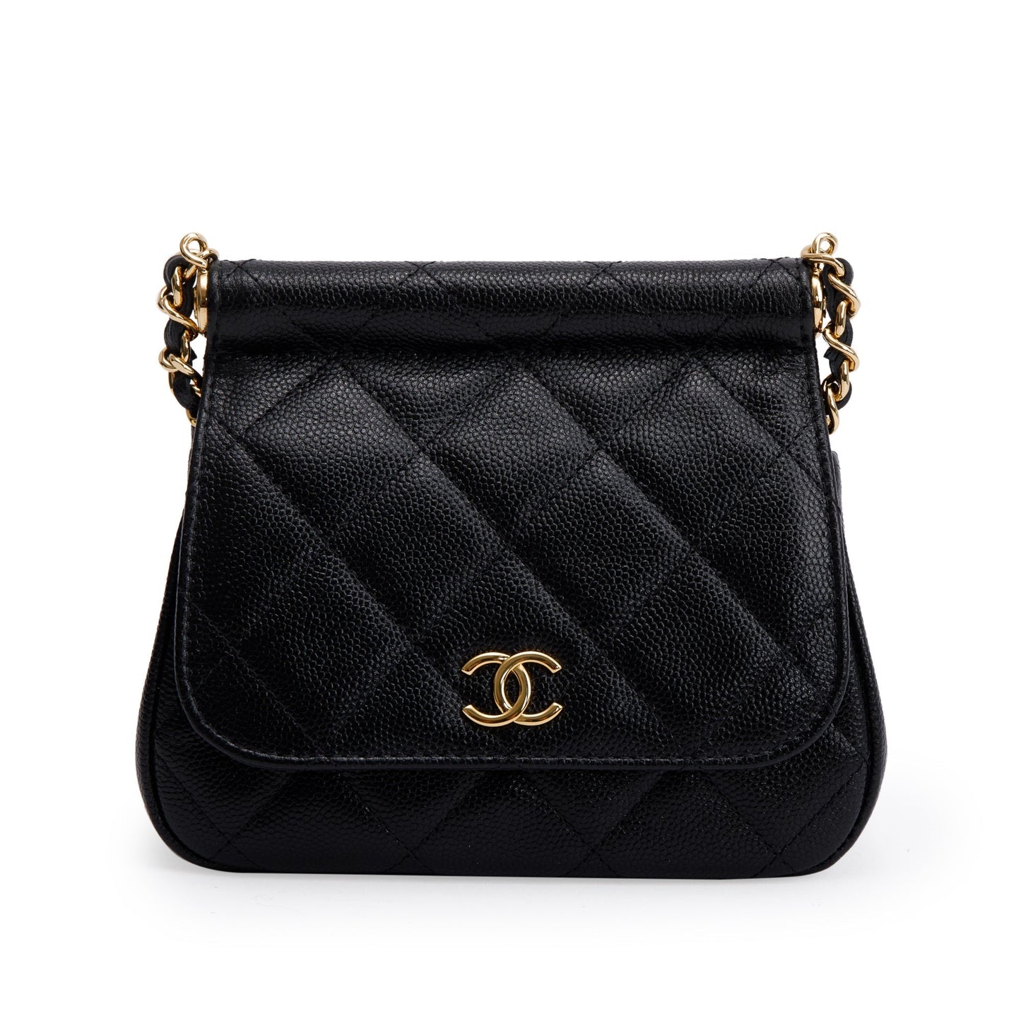 Chanel 2023 Black Quilted Caviar Micro Clutch with Chain