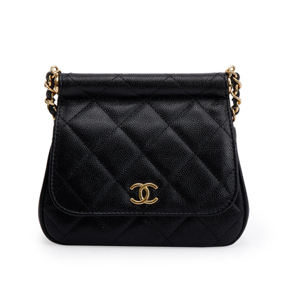 Chanel 2023 Black Quilted Caviar Micro Clutch with Chain