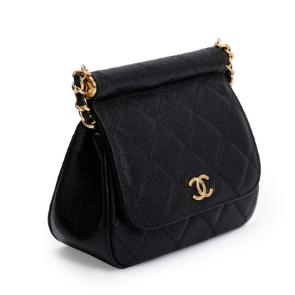 Chanel 2023 Black Quilted Caviar Micro Clutch with Chain
